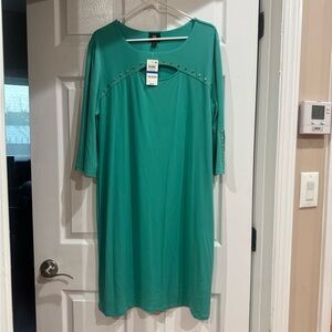 JM Collection Teal Stud-Accent Long Sleeve Dress